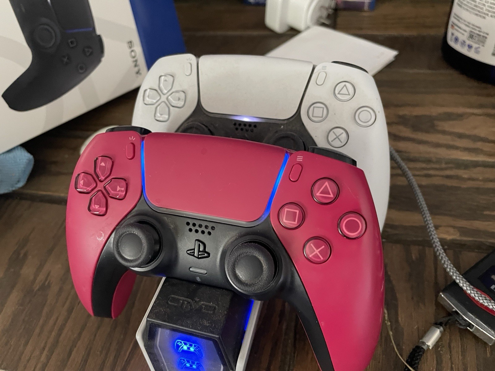 Two (2) 5 PS5 Dual Sense Controller White & Cosmic Red-Both Have Drift Stick