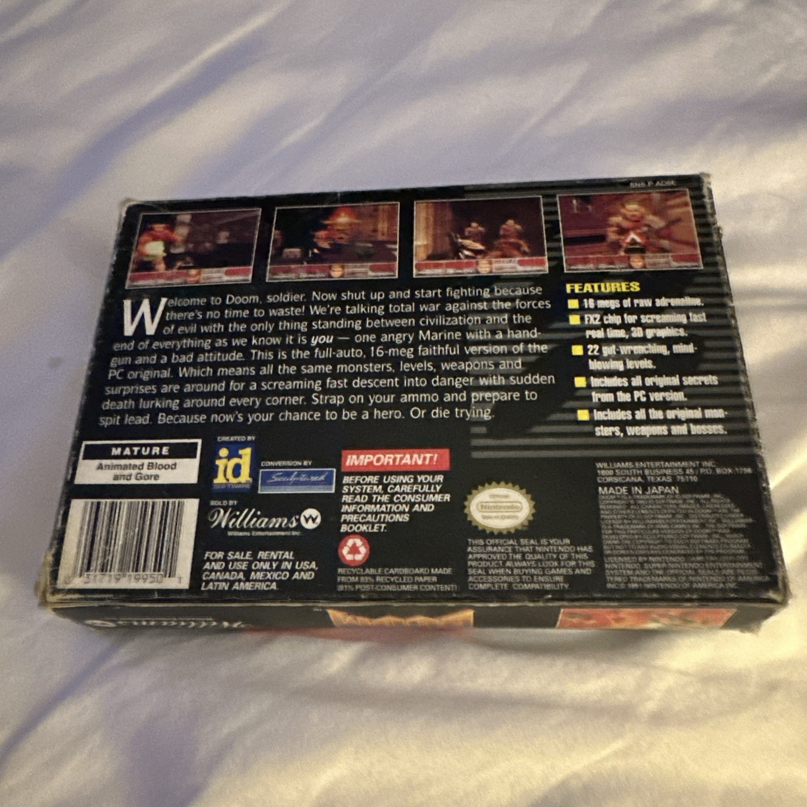 Doom Original Super Nintendo SNES, Box And Cart, No Manual TESTED