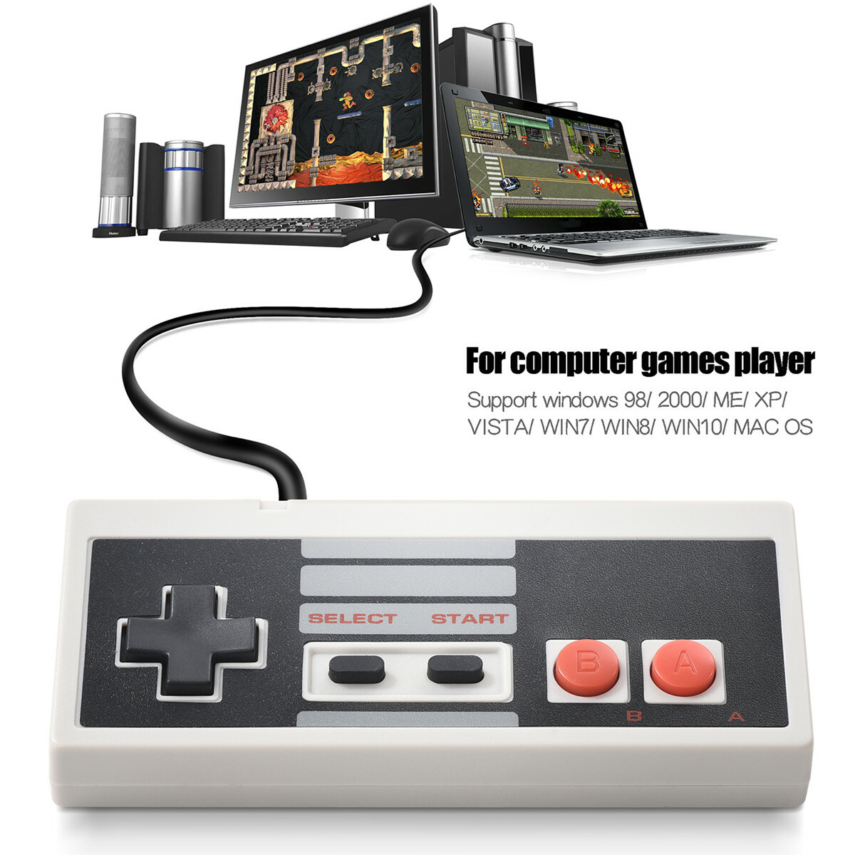 2Pack Classic Wired USB Controllers Gamepad for NES Gaming Windows PC Mac Linux