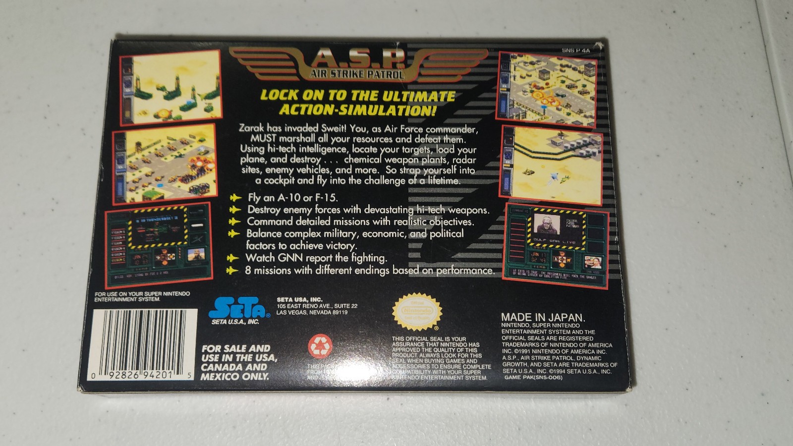 A.S.P. Air Strike Patrol (SNES) Super Nintendo CIB