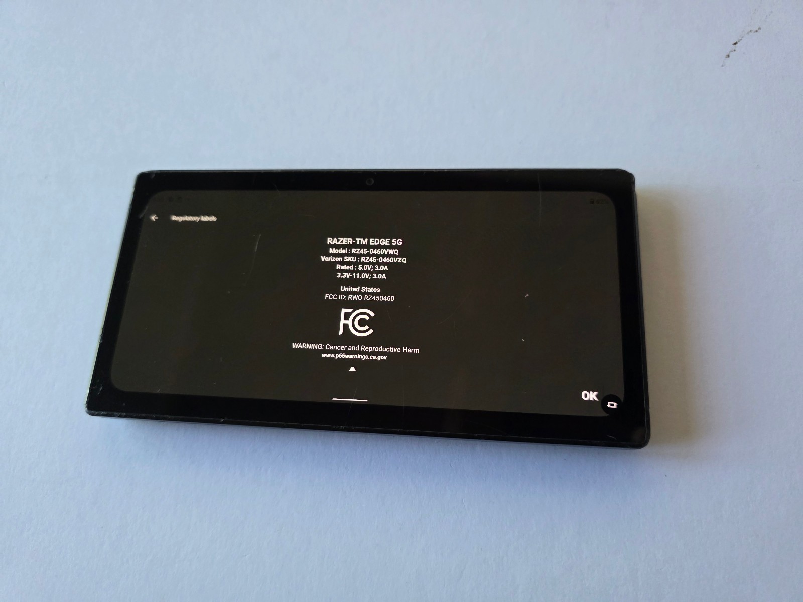 Original Black Razer Edge 5G Gaming Handheld for Android 128GB TABLET ONLY