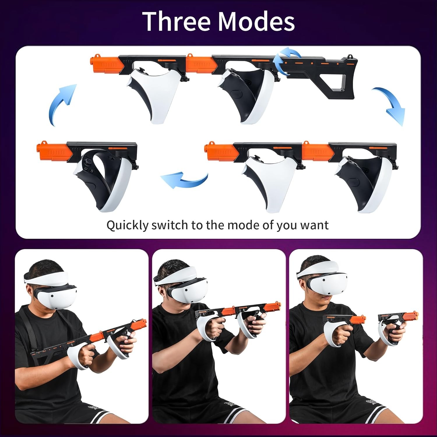 3-in-1 Magnetic VR Gun Stock for PSVR2 Changing VR Handle Shooting Gaming Accs