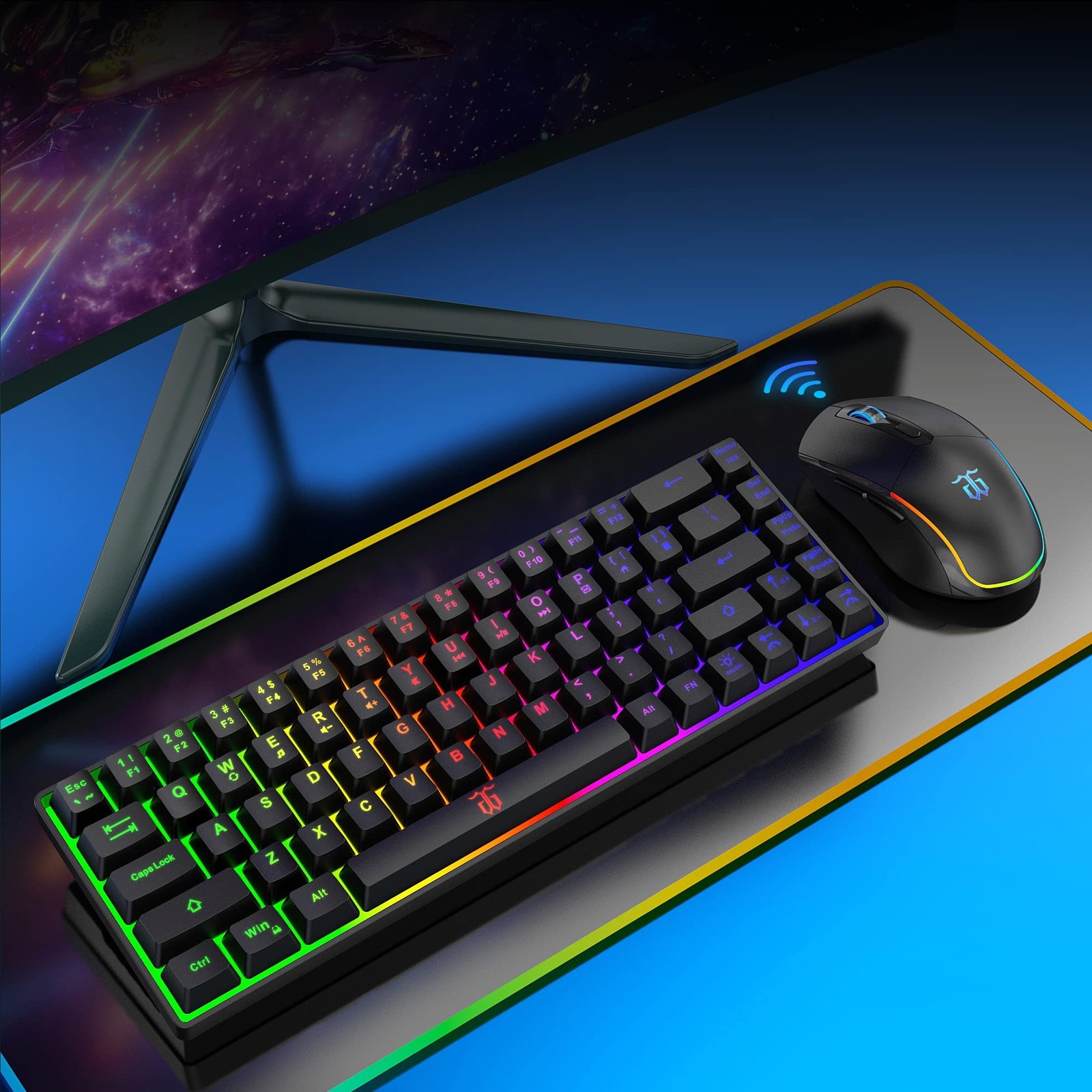 Snpurdiri 60% Wireless Gaming Keyboard and Mouse Combo,LED Backlit Rechargeab…