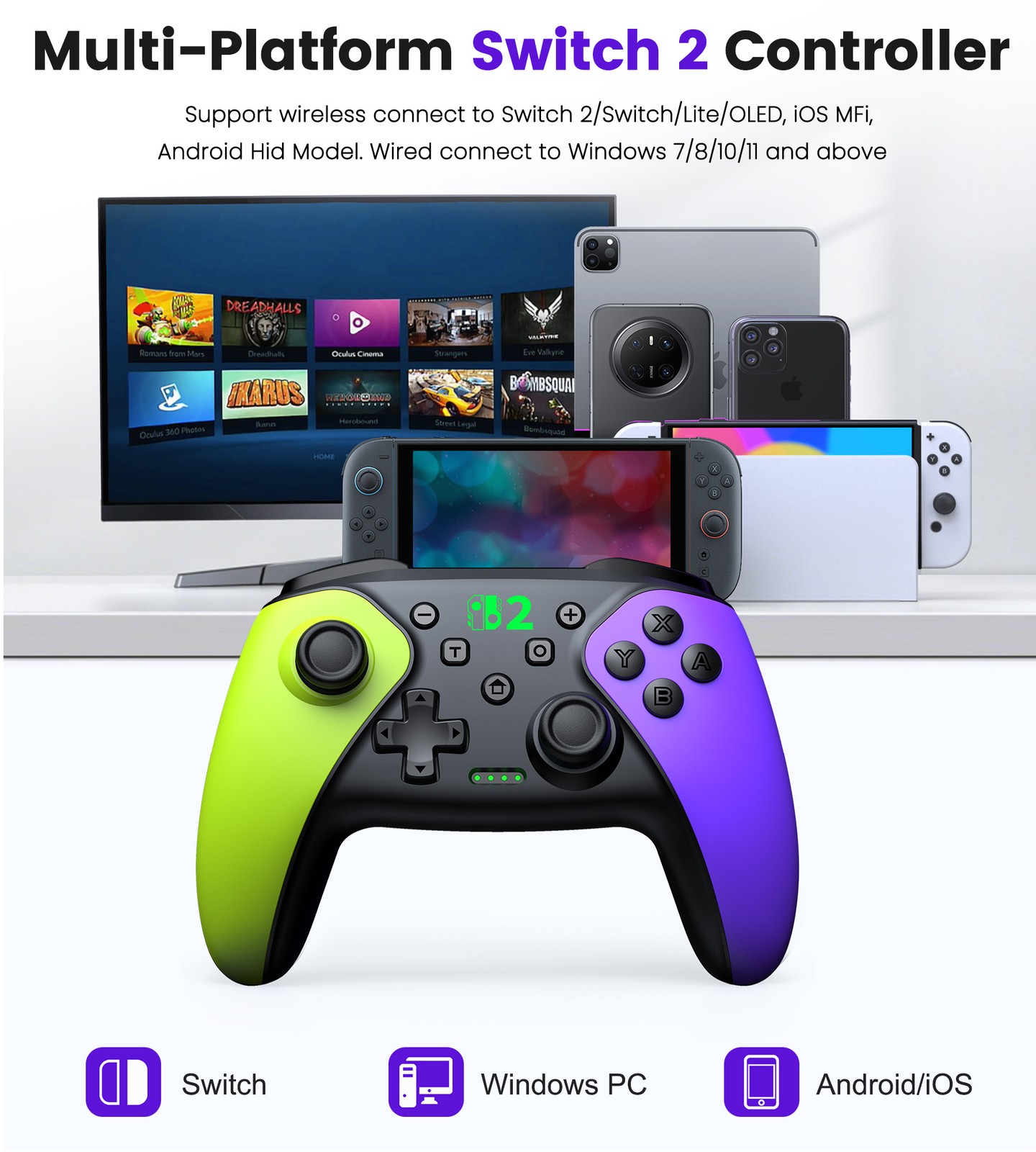 Wireless Pro Switch 2 Controller for Switch 2/Switch/Lite/OLED/Android/iOS