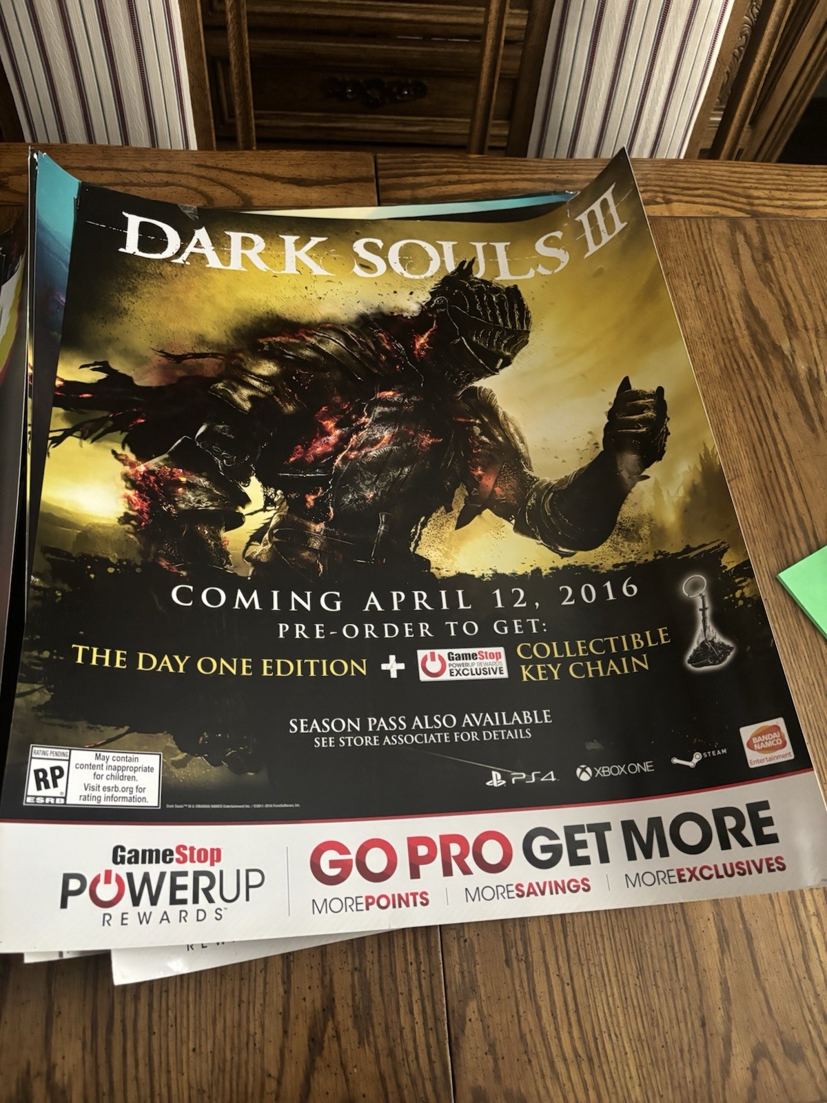 Rare 2016 Dark Souls 3 GameStop Store Display Promo Poster Pre-Order 28″ X 24″