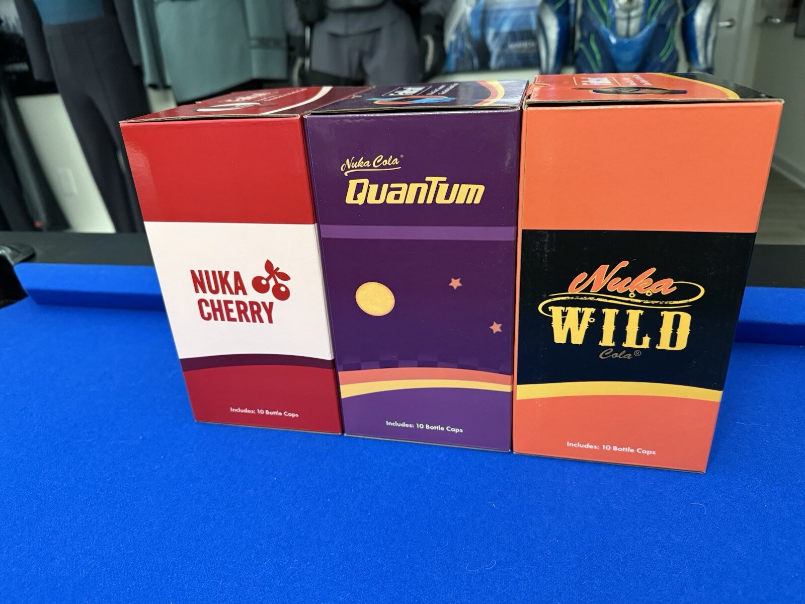 Bethesda Fallout Nuka Cola Quantum Wild & Cherry Glass Bottle + Caps Replica Set