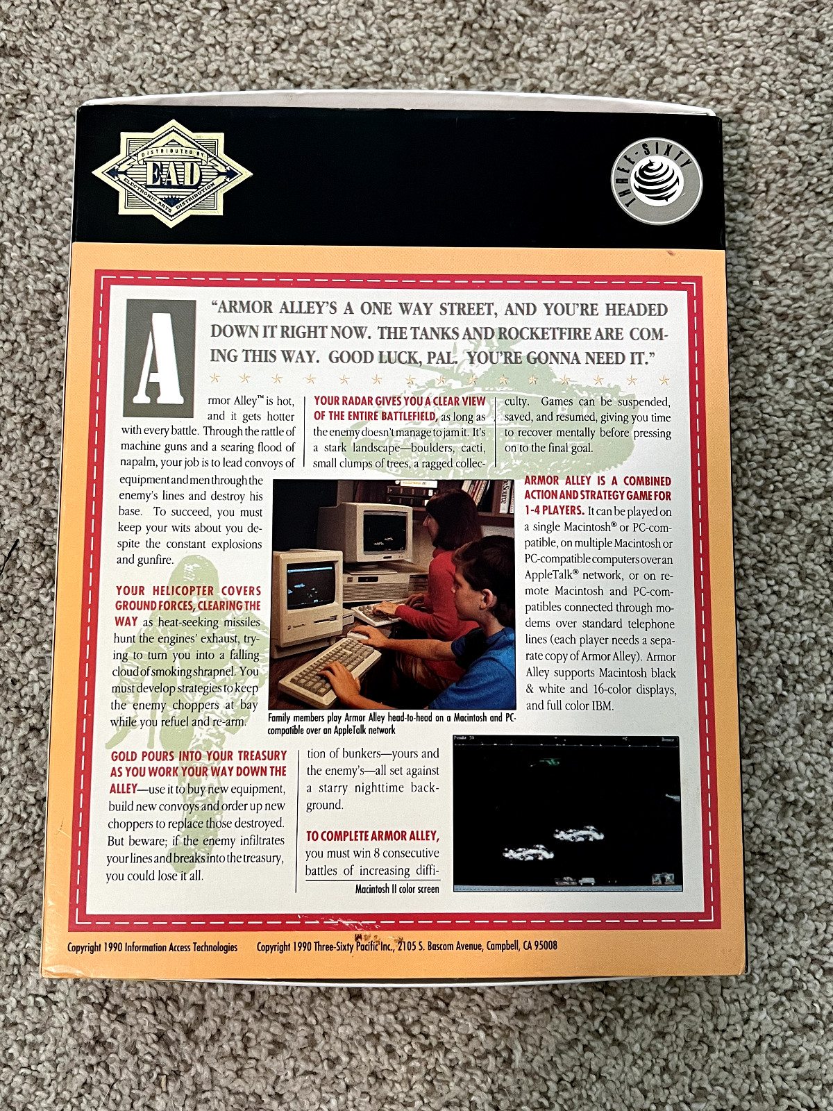 Retro 1991 Macintosh Game – Armor Alley – Helicopter War Three-Sixty – Box only!