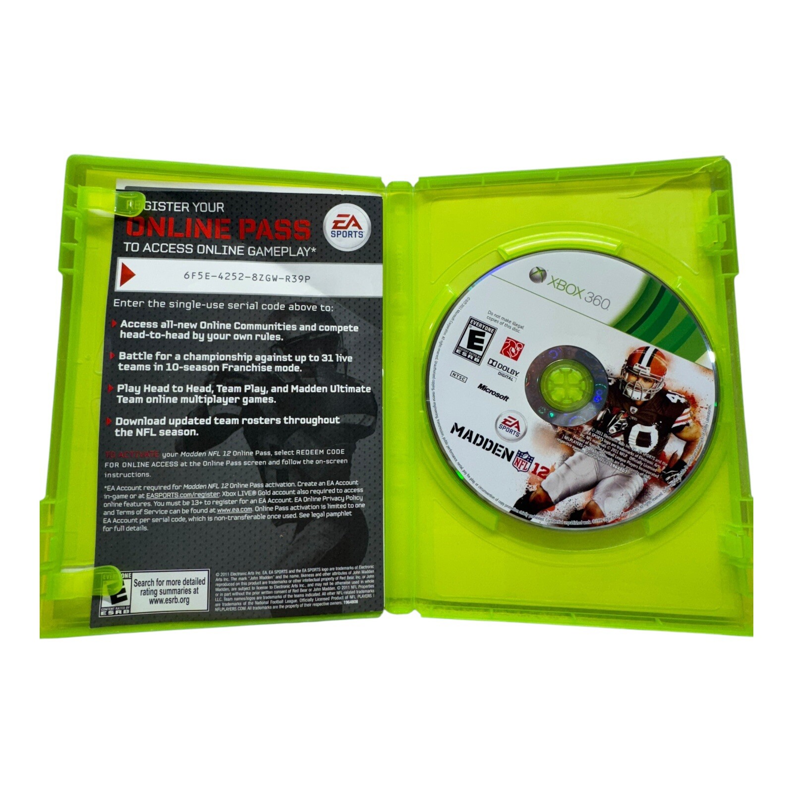 Madden NFL 12 (Xbox 360 2011) EA Sports Football Game Tested & Working