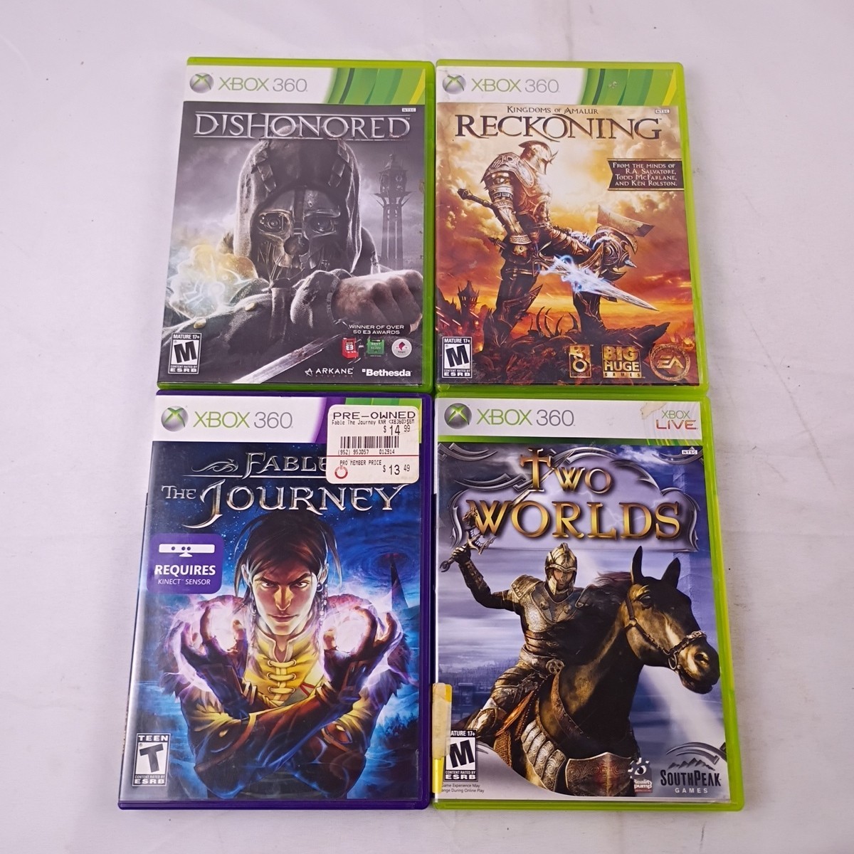 Microsoft Xbox 360 Video Game Bundle Dishonored, Reckoning, Fable, Two Worlds