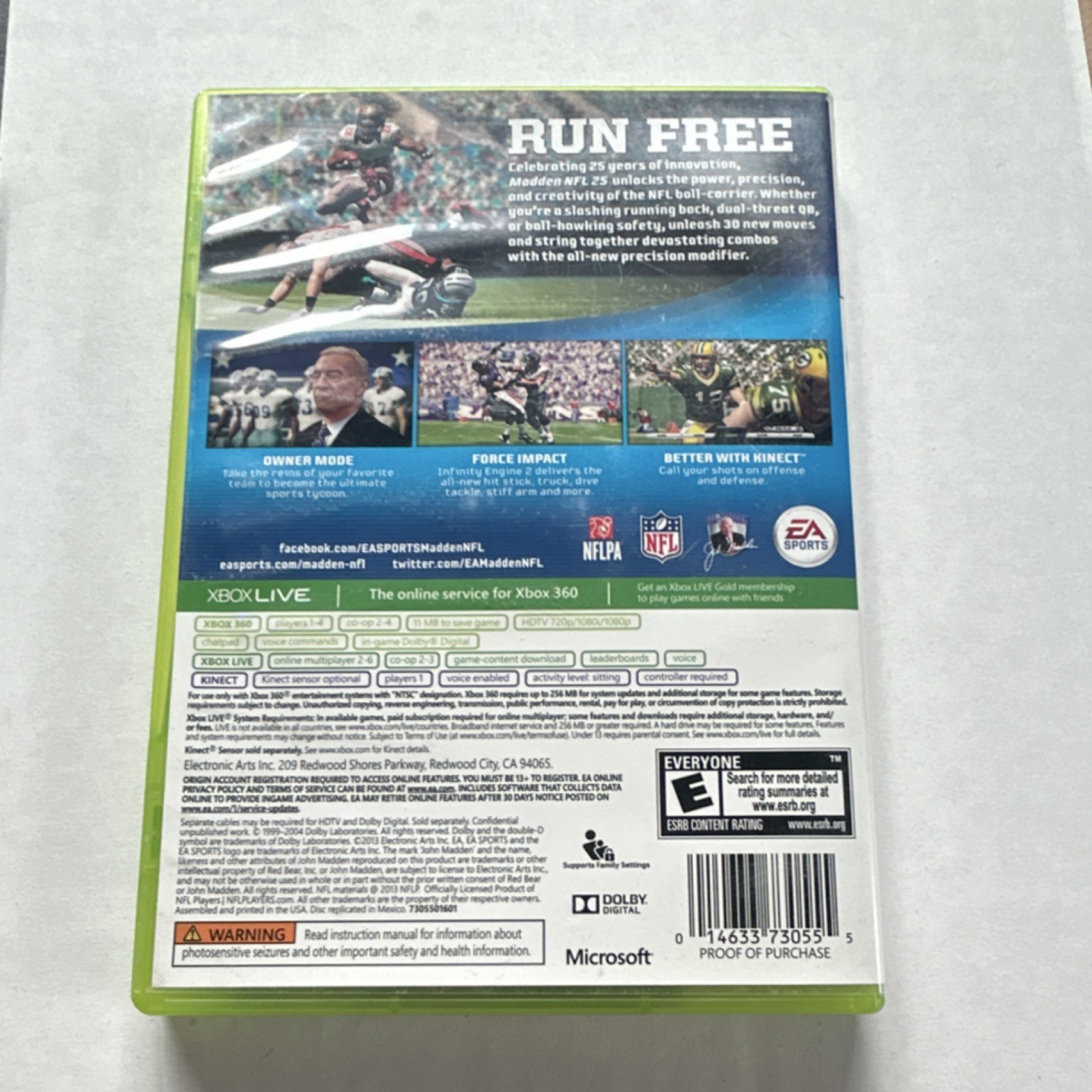 EA Sports Madden NFL 25 Xbox 360 Better with Kinect Sensor