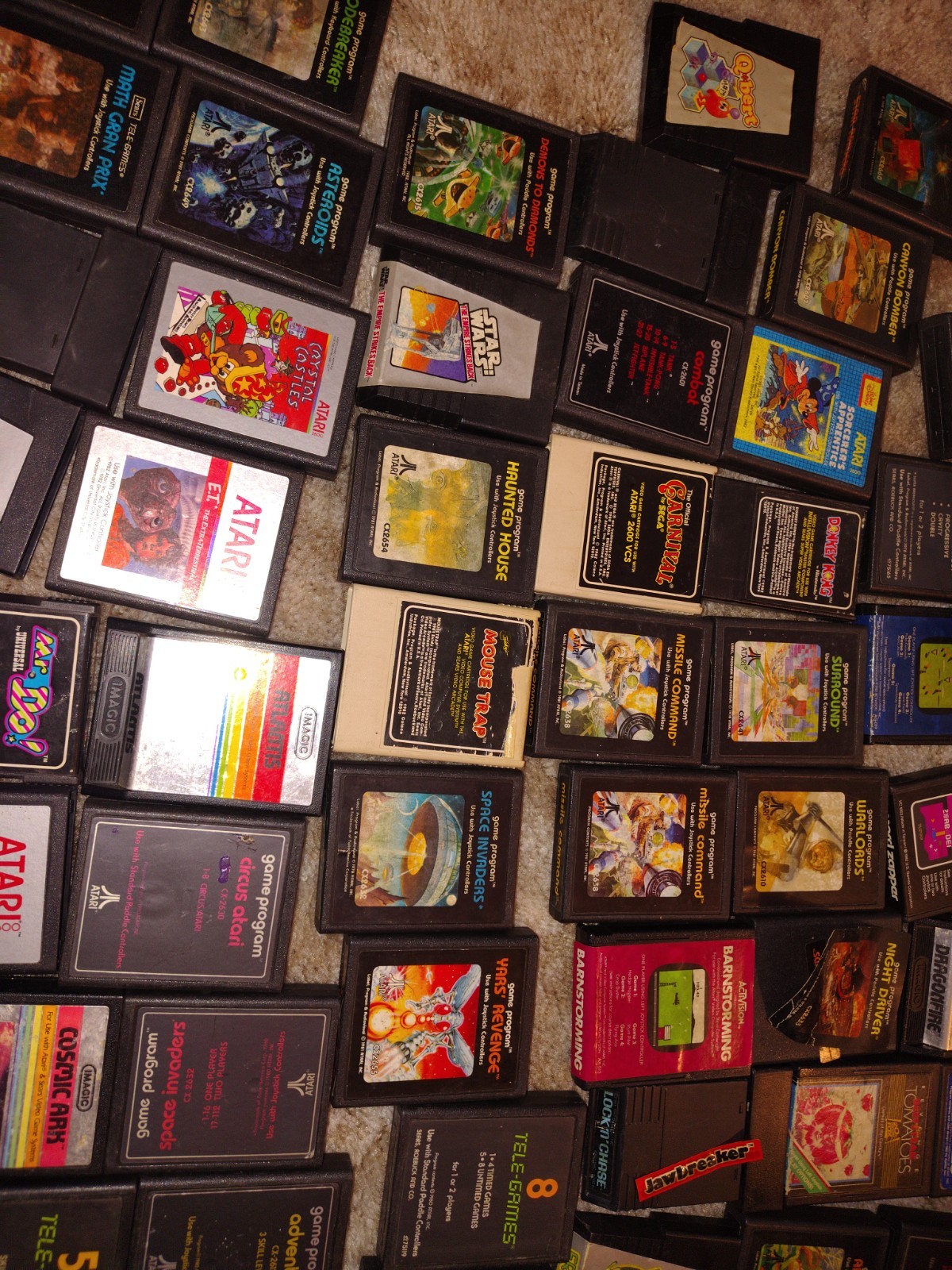 USED UNTESTED Huge Assorted Atari 50+ Video Game Console & Game Lot 80s Joystick