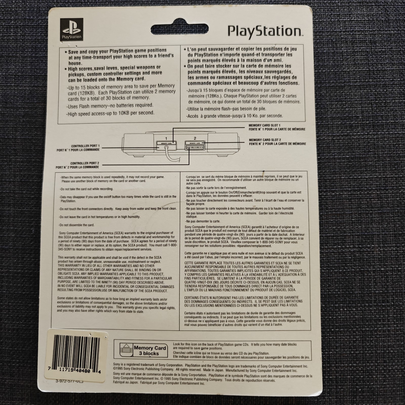Official OEM Sony Playstation 1 PS1 Light Gray Memory Card Brand New Sealed