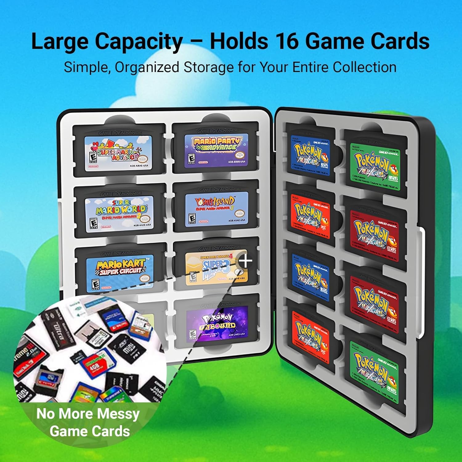 GBA Game Case Compatible with Game Boy Advance, Holds 16 GBA Game Cartridges, Si