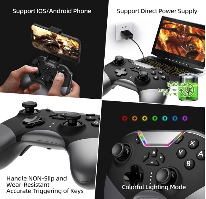 Bluetooth Controller for Switch/PC/iPhone/Android/Apple Arcade MFi Games/TV/Stea