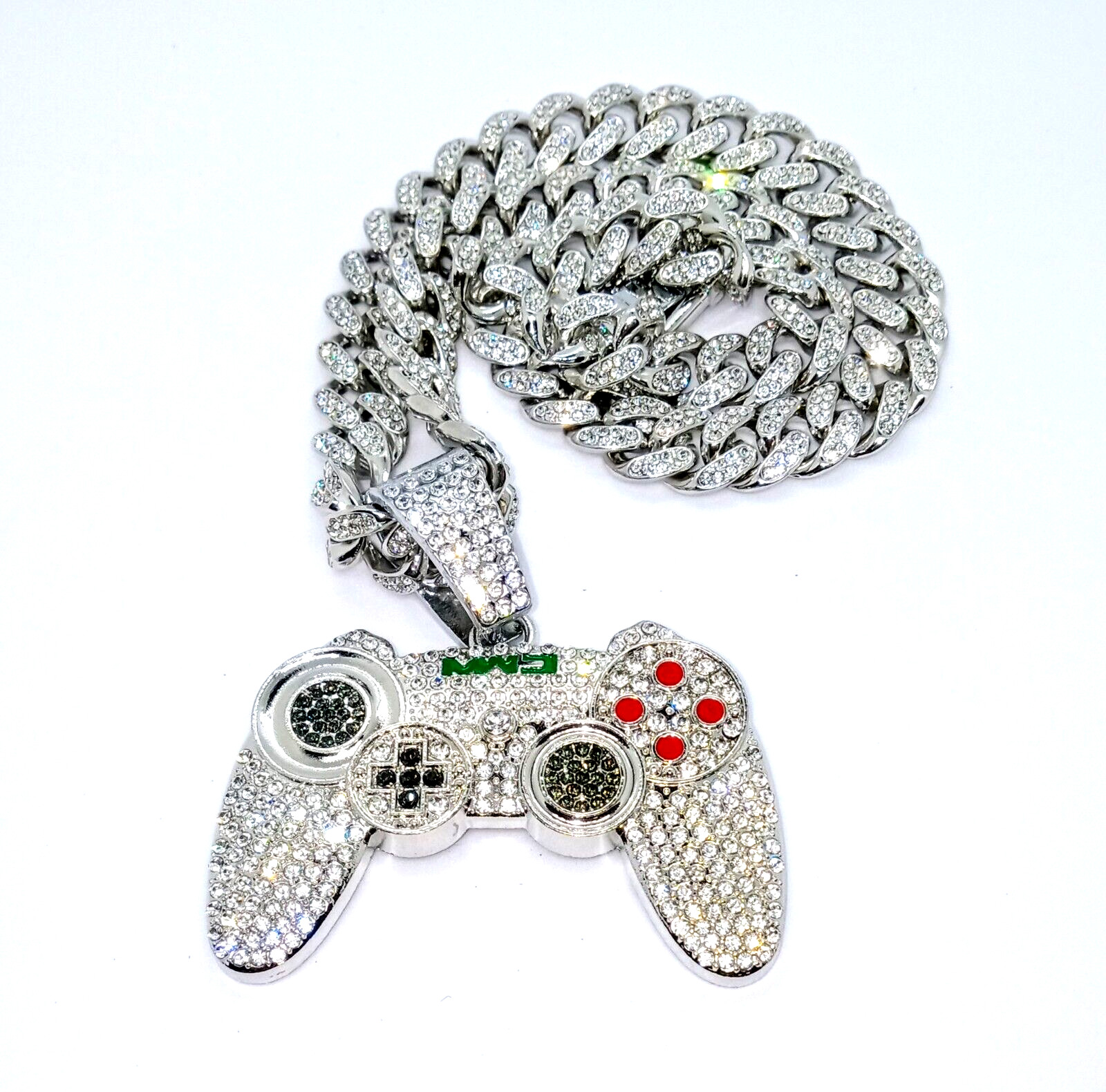 PLAYSTATION GEM NECKLACE Silver Bling Gamer Gift Hip Hop Pendant & 20″ Chain