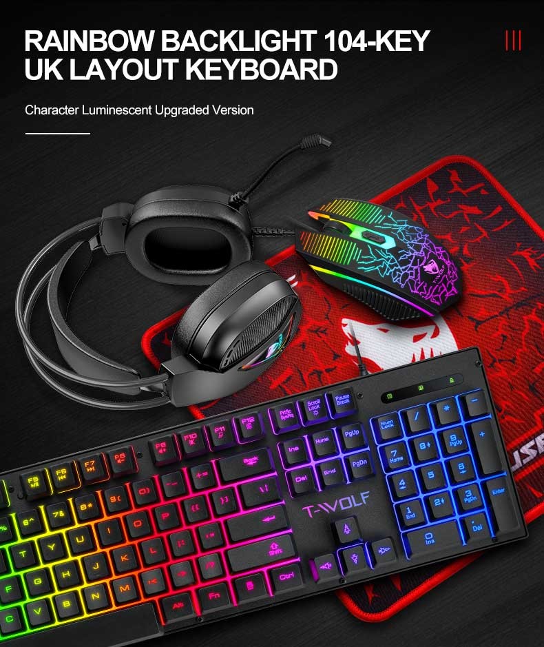 3 IN 1 PC Gaming Keyboard Mouse Gaming Headset Set RGB LED Backlit USB Wired