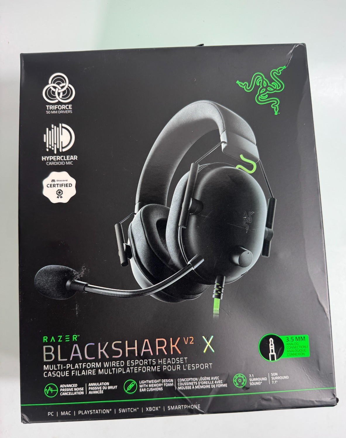 Razer BlackShark V2 X Headset – NEW – Black – Wired Over‑Ear Gaming Audio