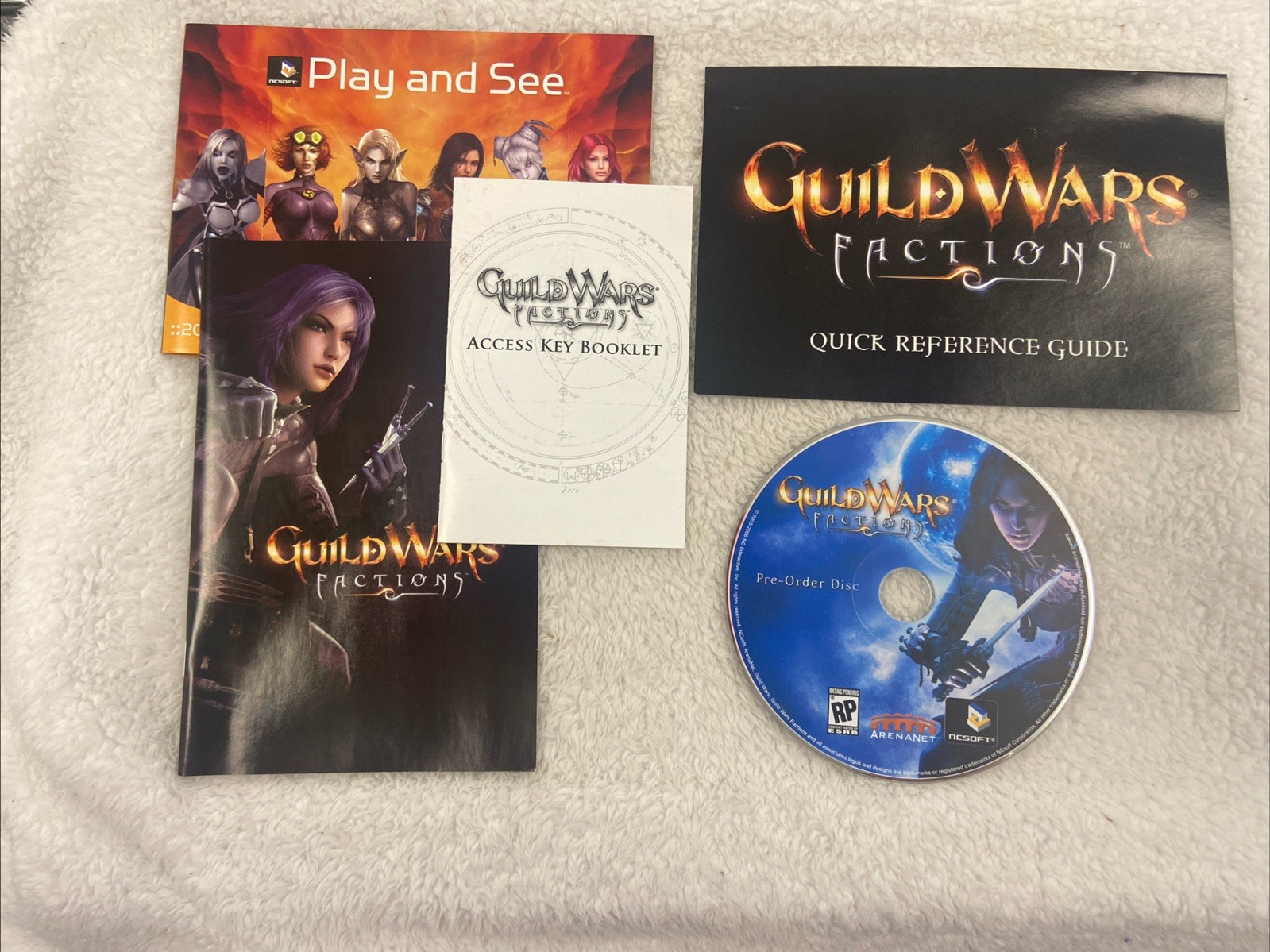 Guild Wars Factions Pre Order Edition & Nightfall PC CD ROM Poster Rare