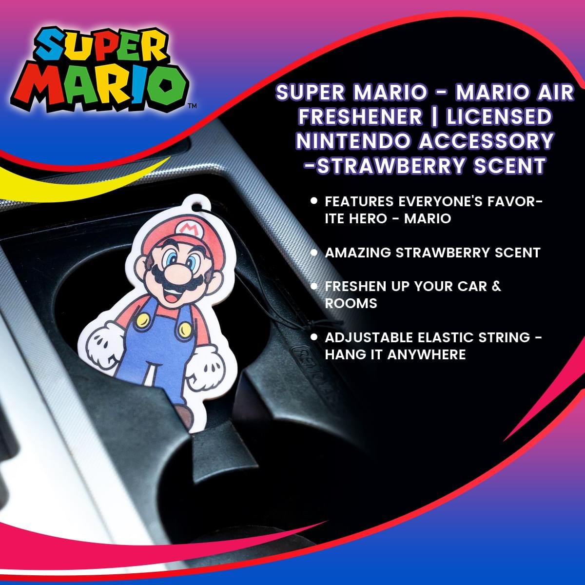 Super Mario – Mario Air Freshener | Licensed Nintendo Accessory-Strawberry Scent