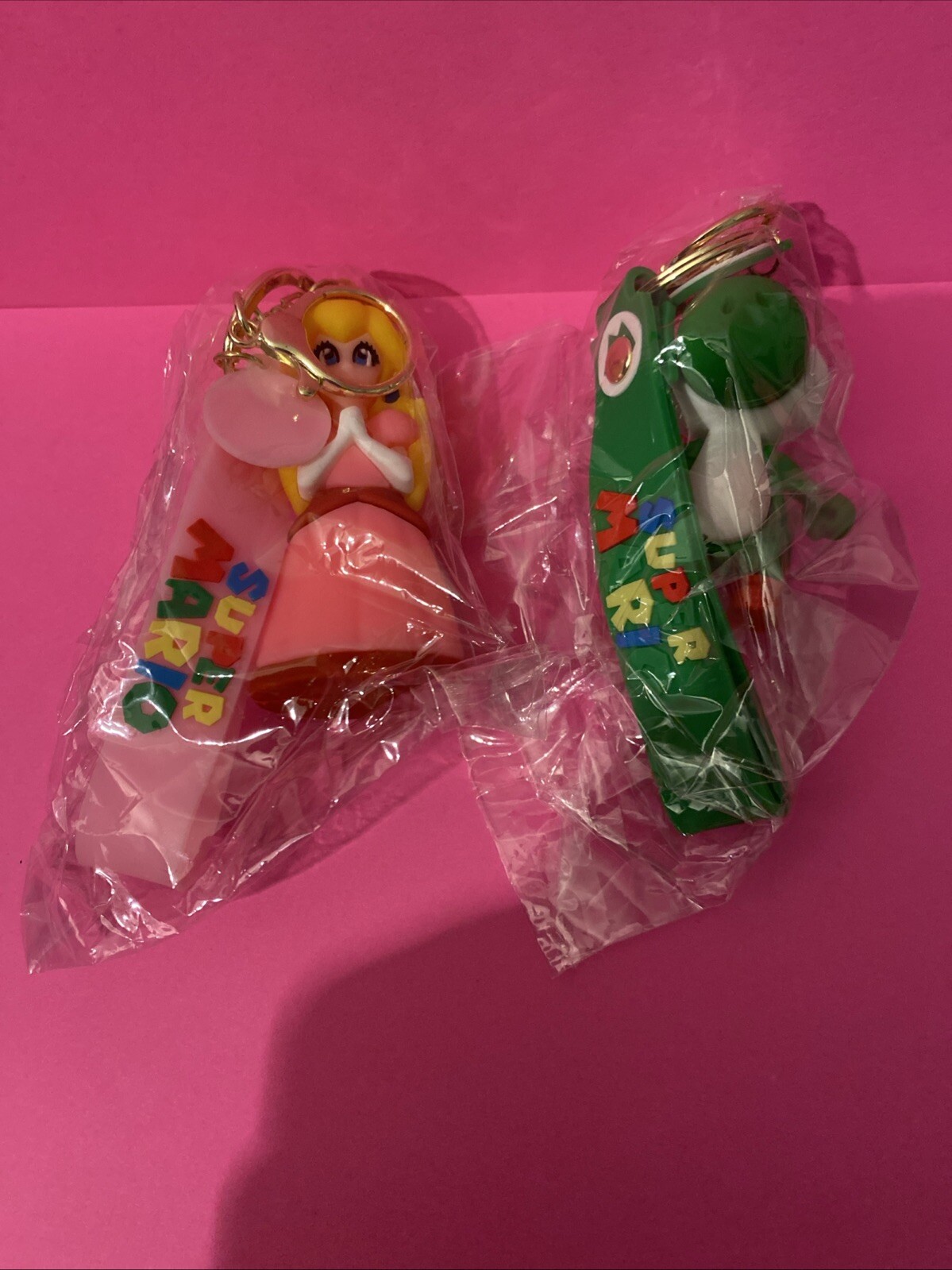 Super Mario Princess Peach And Yoshi keychains. Backpack clip. Pendant