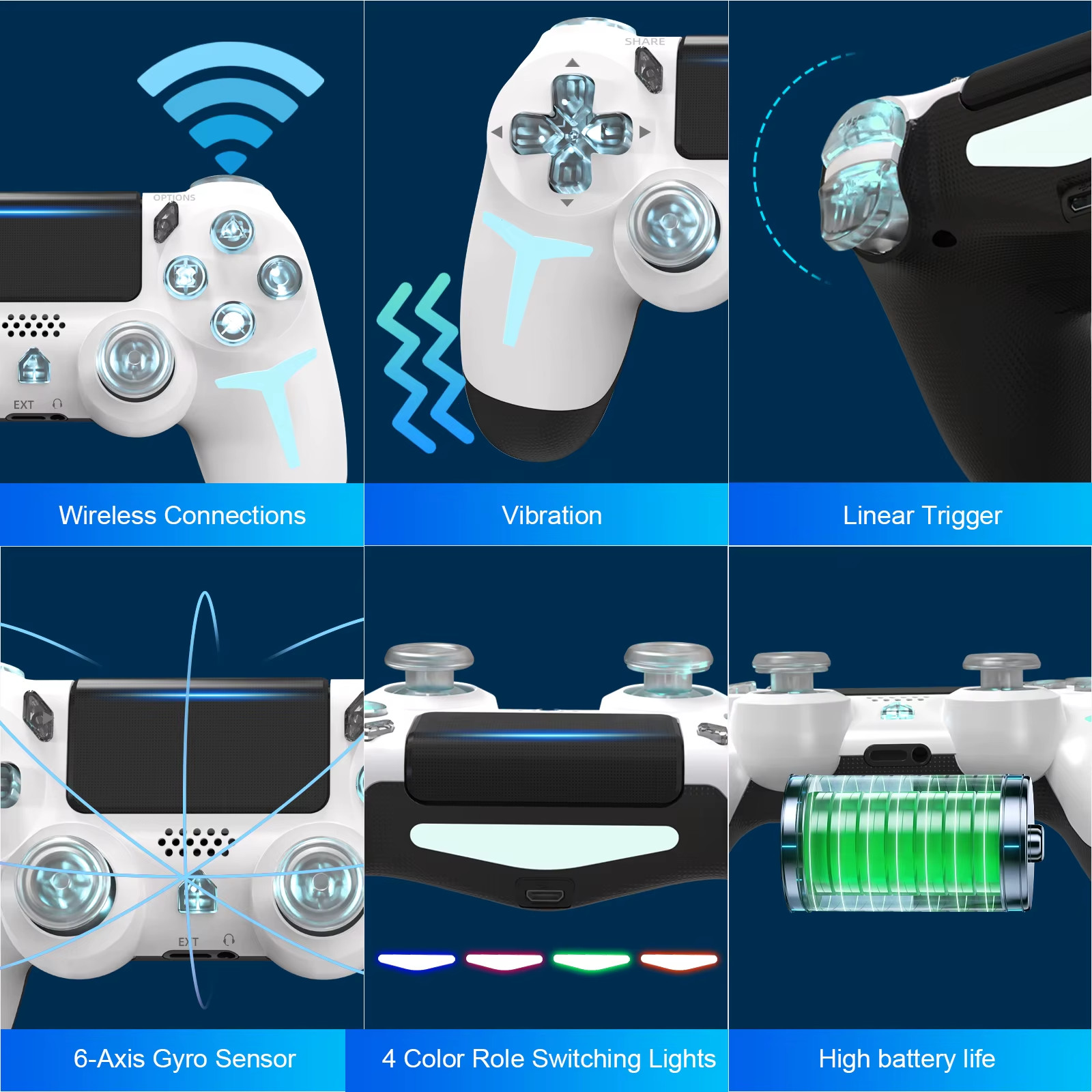 Bluetooth Wireless Gamepad Compatible With PS4 PS3 Computer PC RGB Controller