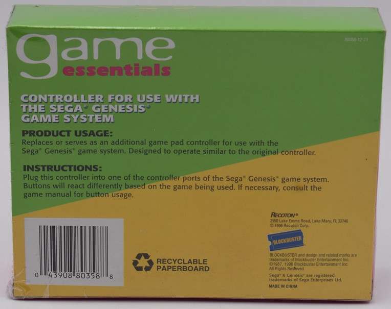 Vintage Game Essentials Sega Genesis Game Controller by Recoton 1996 Sealed