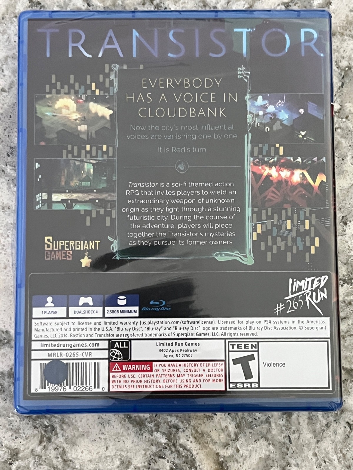 NEW, SEALED Transistor – PlayStation 4 PS4 – Limited Run Game LRG #265 Promo rr