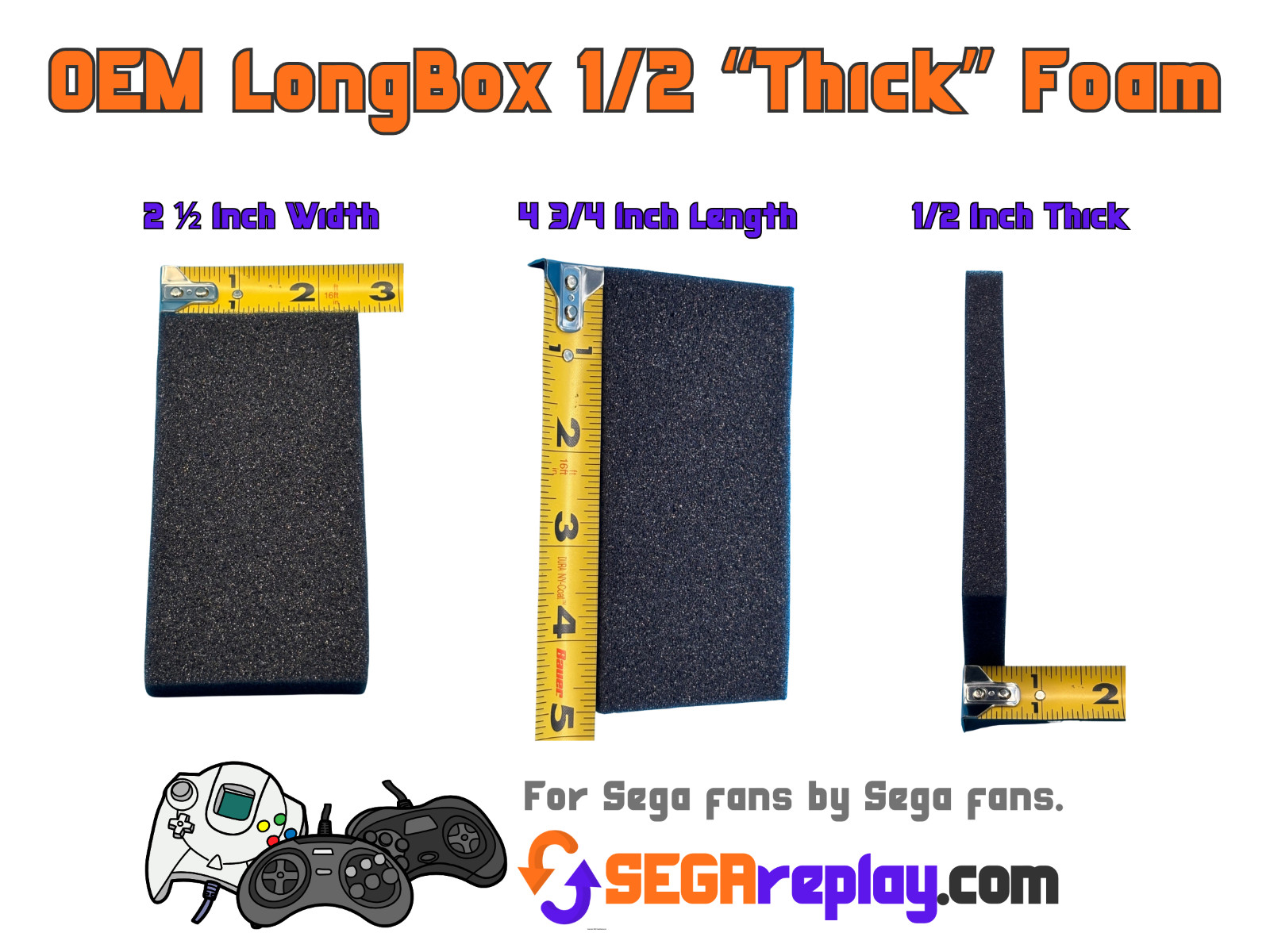 Long Box OEM Foam Inserts, 1/2 inch, Sega Saturn, Sega CD, PS1, NEW, US SELLER!