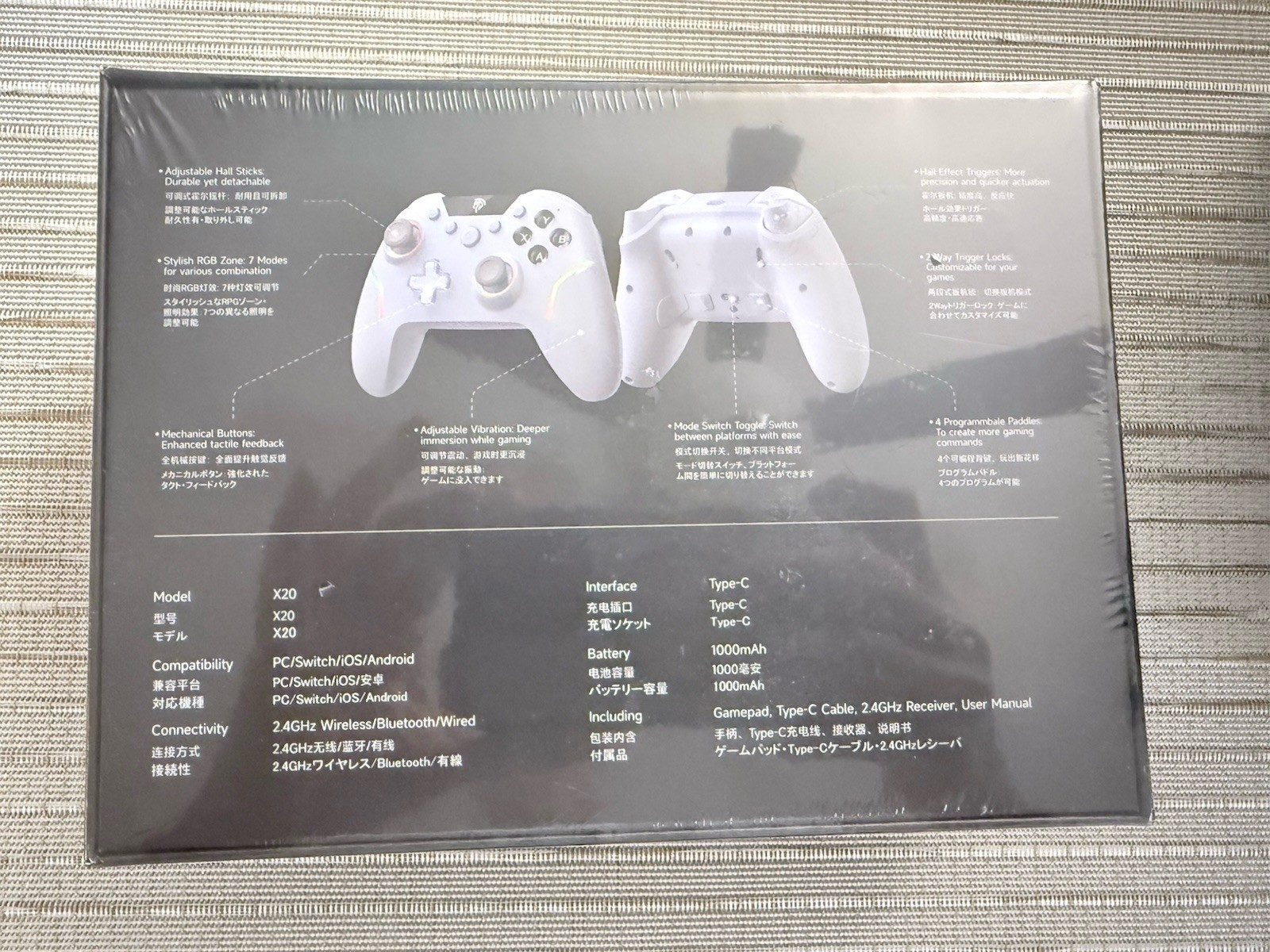 EasySMX X20 White Wireless Controller PC/Switch/iOS/Android RGB, Paddles