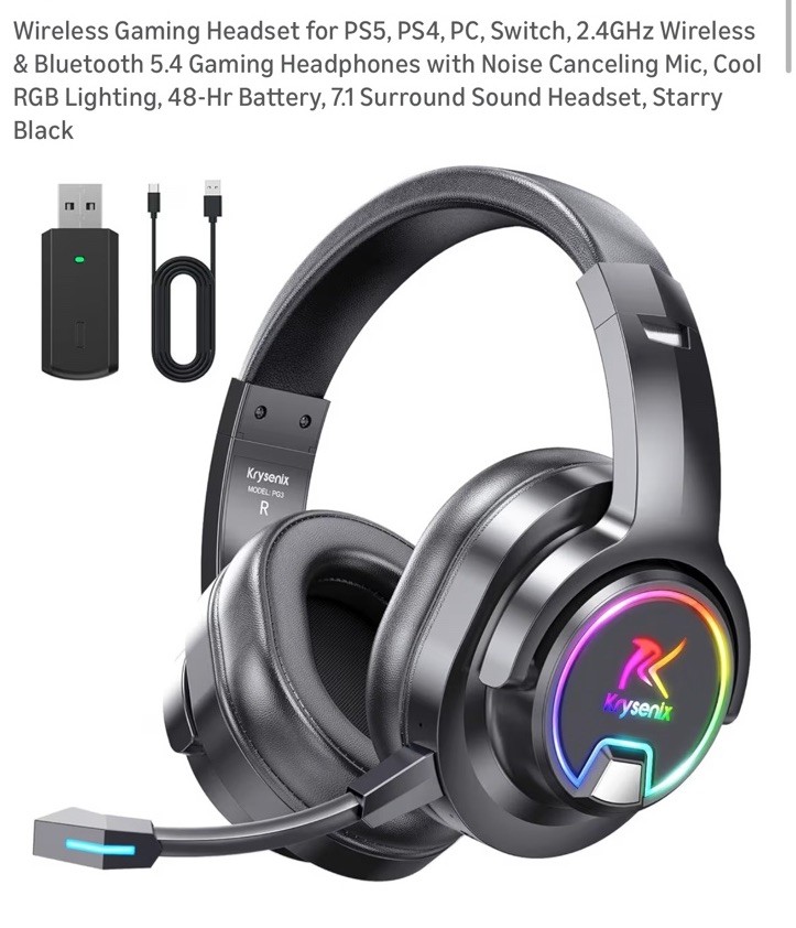 2.4GHz Wireless Gaming Headset for PC, Ps5, Ps4 – Lossless Audio USB & White