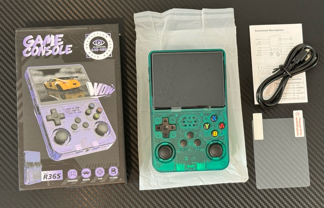 R36S Retro Handheld Video Game Console 64GB with 3.5″ IPS Screen, Quad-Core