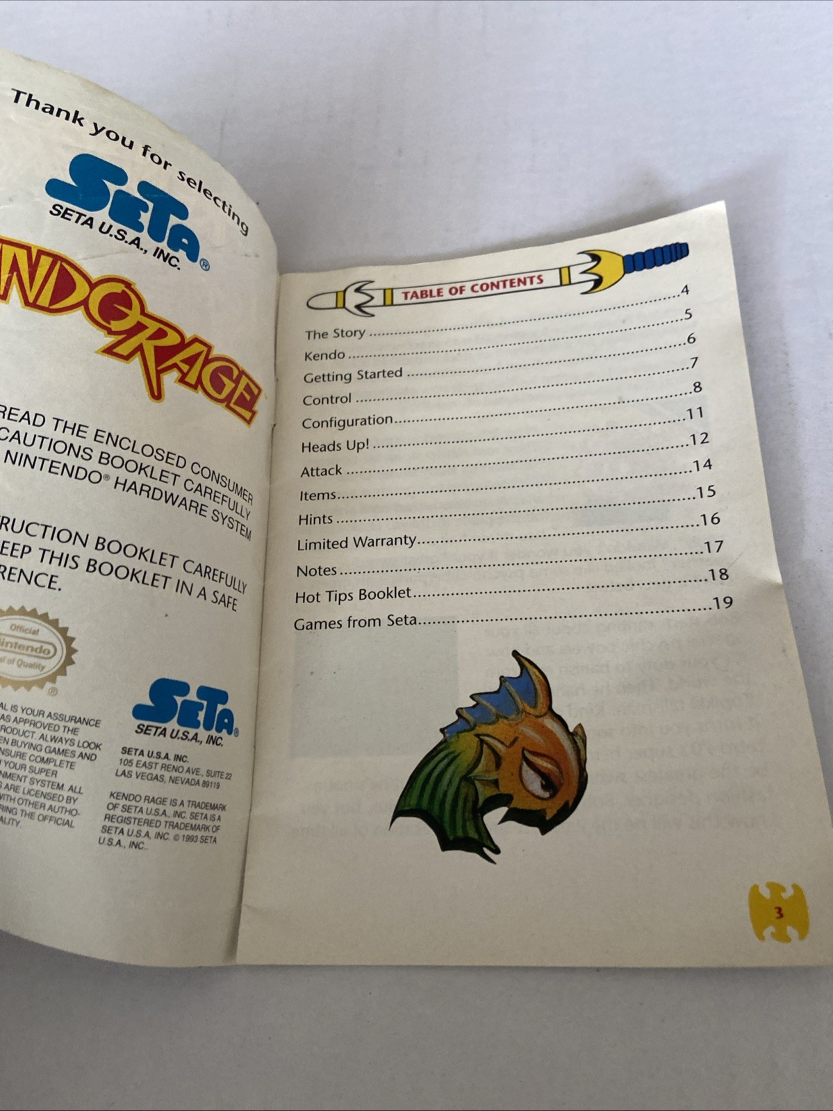 Kendo Rage SNES Instruction Manual ONLY