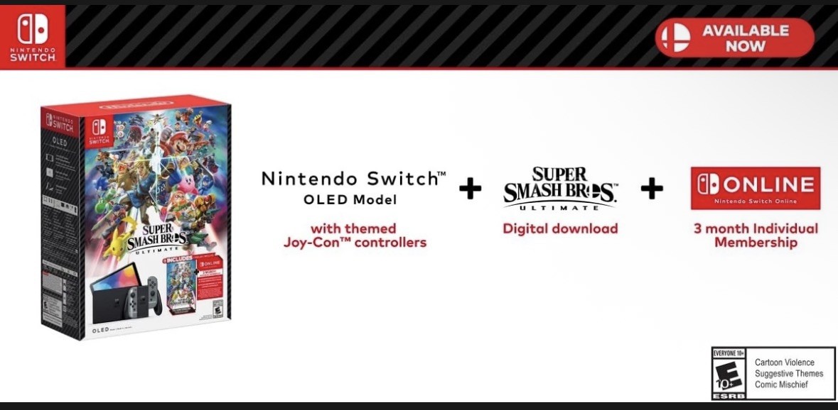 Nintendo Switch OLED Super Smash Bros. Ultimate Bundle (Download + 3 Mo.)