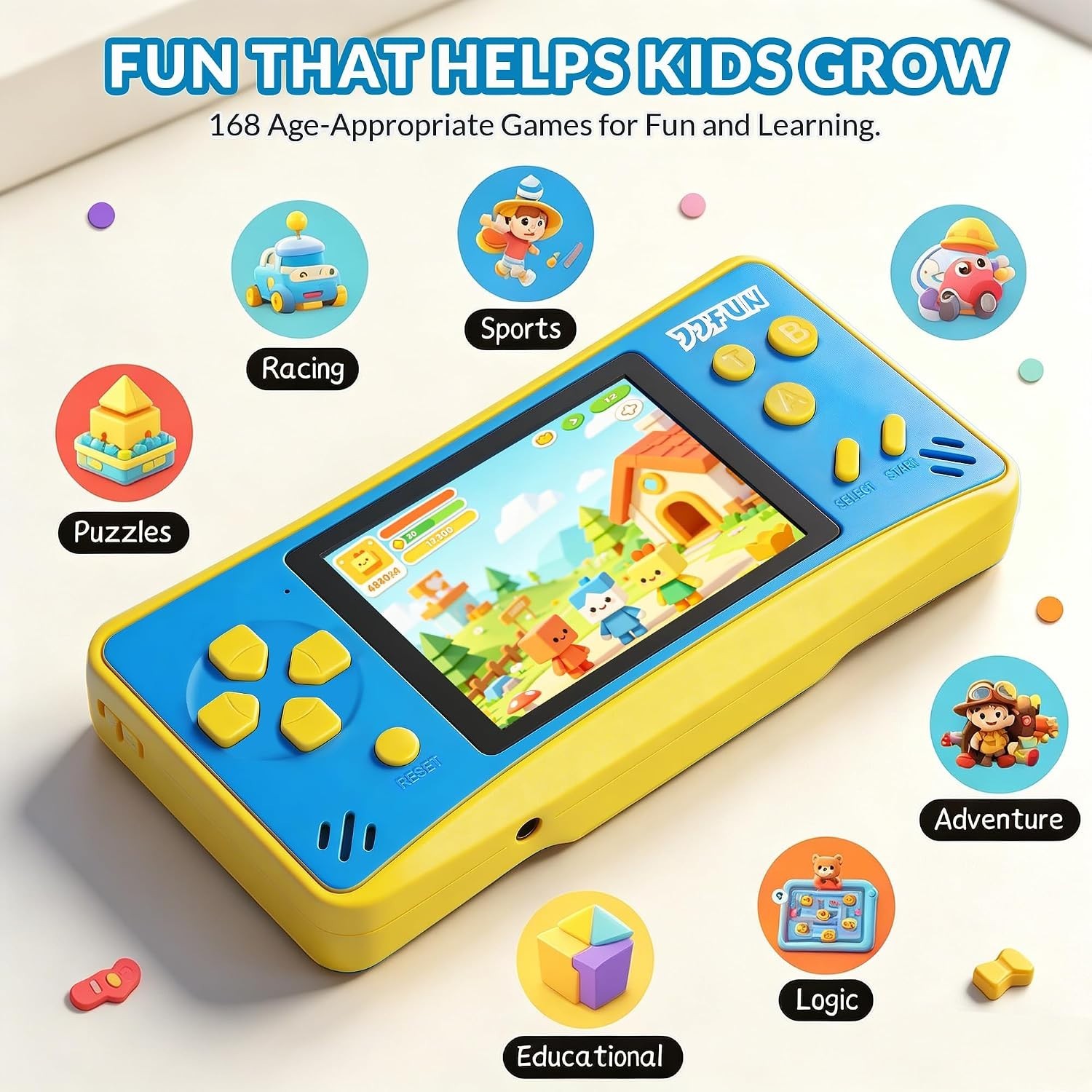 Safe & Fun Portable Gaming Console – 3.2″ Screen, 168 Built-in Games for Kids