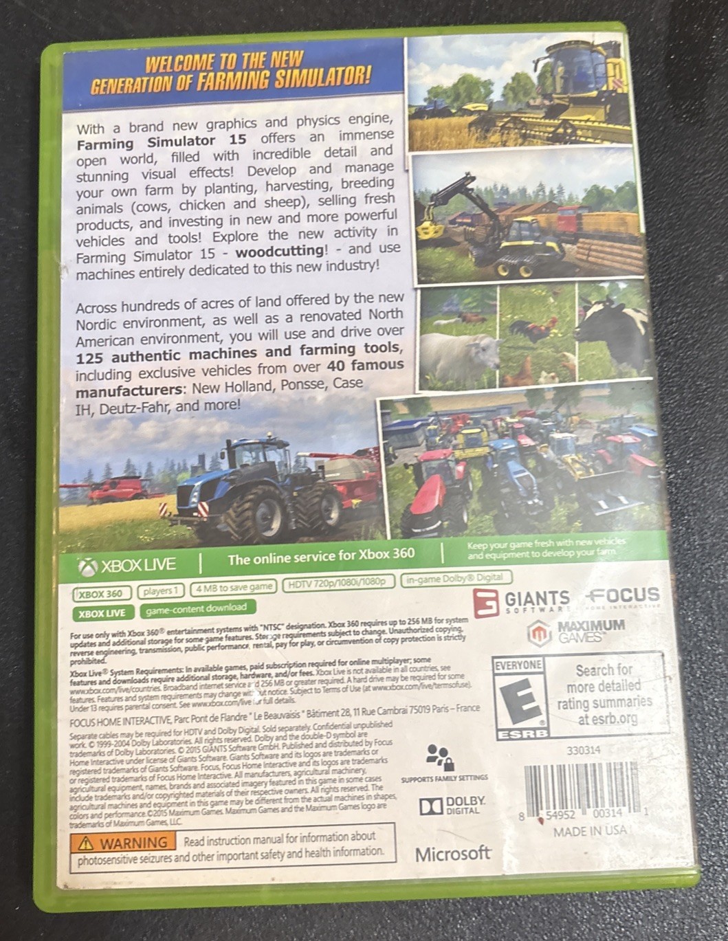 Farming Simulator 15 (Microsoft Xbox 360, 2015) No Manual