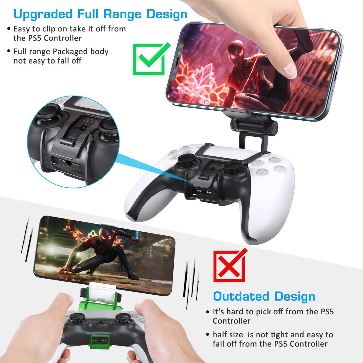 OIVO PS5 Controller Phone Mount Clip, Mobile Gaming Clip Cell White