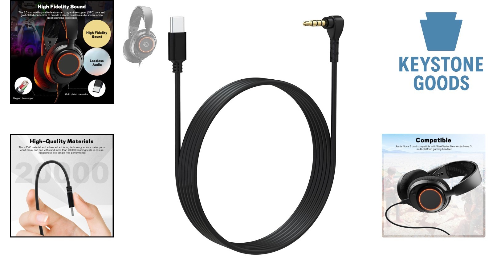 SteelSeries Arctis Nova 3 5ft USB-C to 3.5mm Gaming Headset Cable – Durable, …