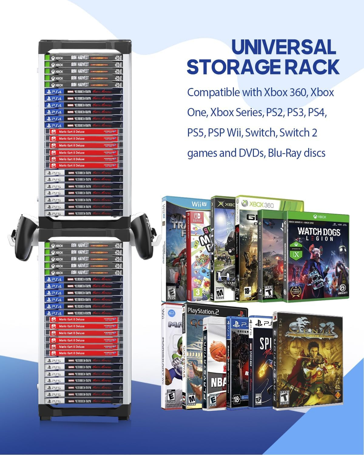 Video Game Storage Tower for PS5/ PS4/ PS3/ PS2/ Psp/Xbox One/Xbox 360 A