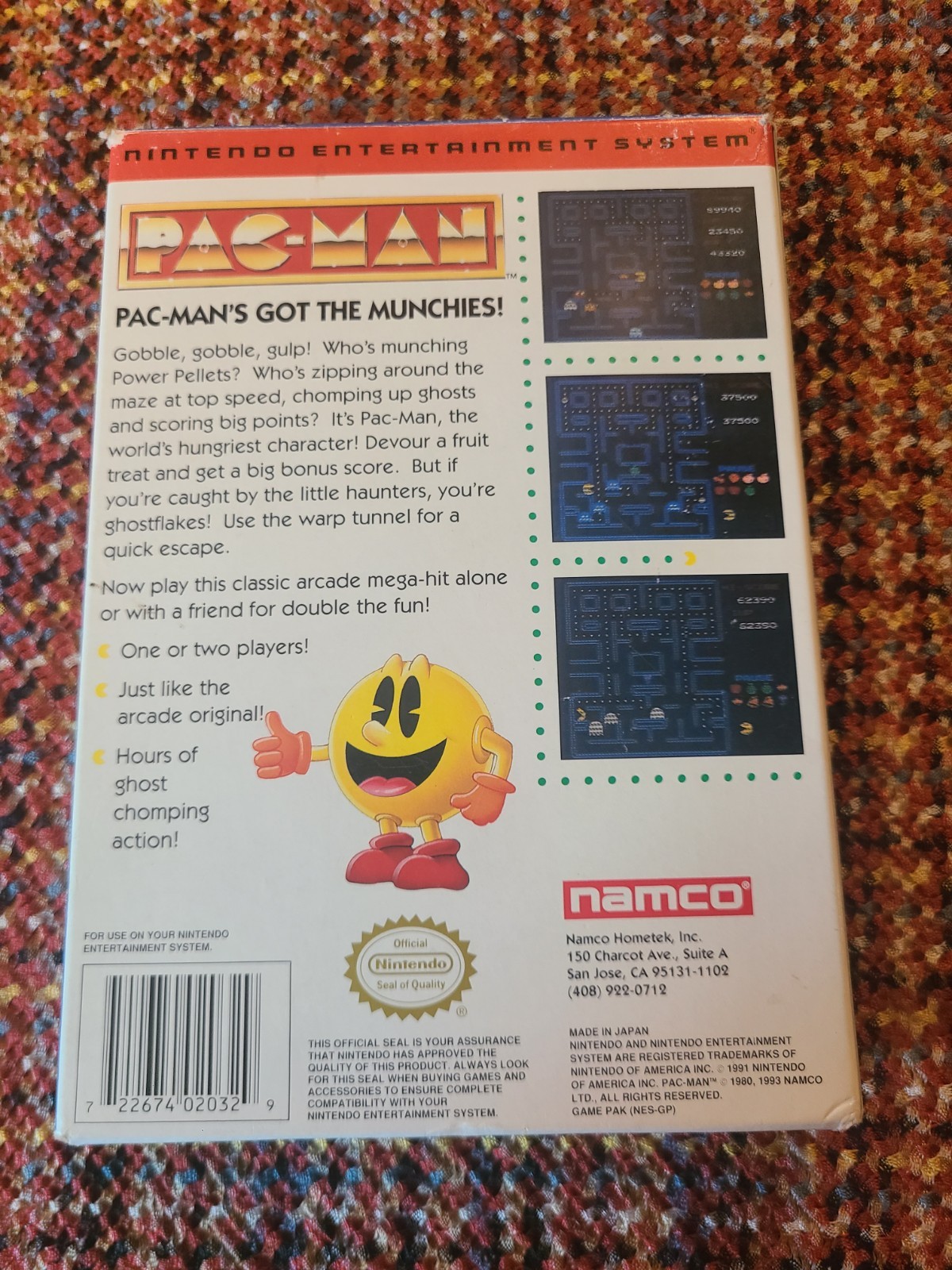 Pac Man Nes Namco Cib w/ reg card Authentic Tested Working Nintendo