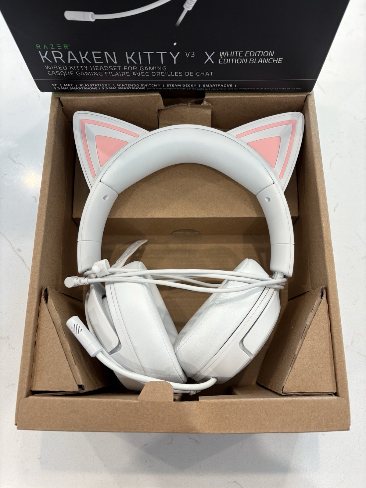 Razer Kraken Kitty V3 X White Edition Wired Gaming Headset 3.5mm Jack Mic NEW OB