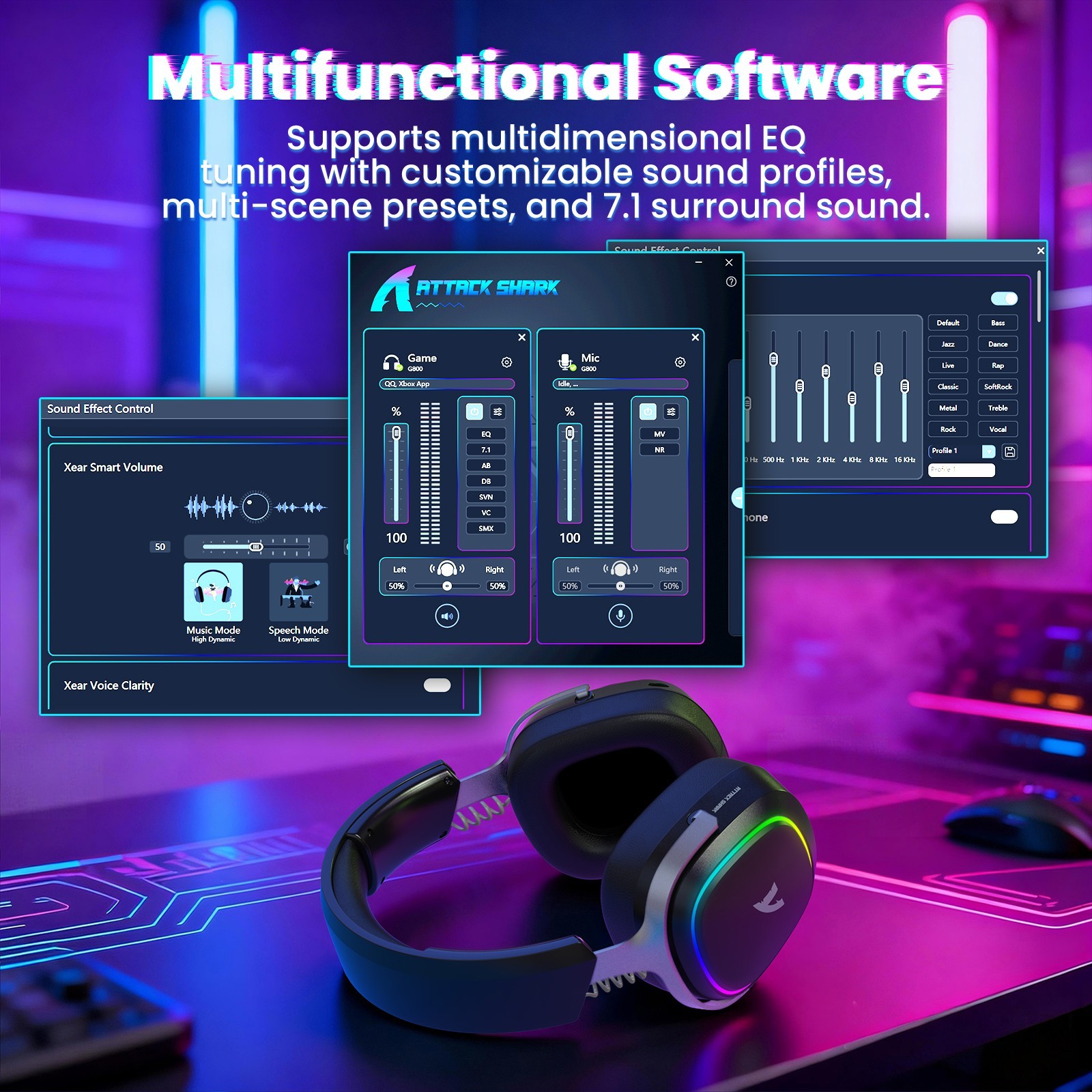 ATTACK SHARK G800 Wireless Gaming Headset Detachable Mics, Aluminum Alloy Frame