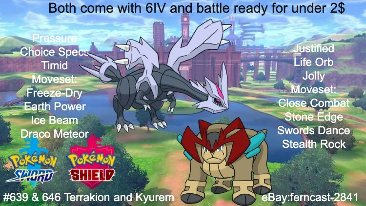 Pokemon Sword and Shield Shiny Kyurem and Terrakion Bundle 6IV Battle Ready