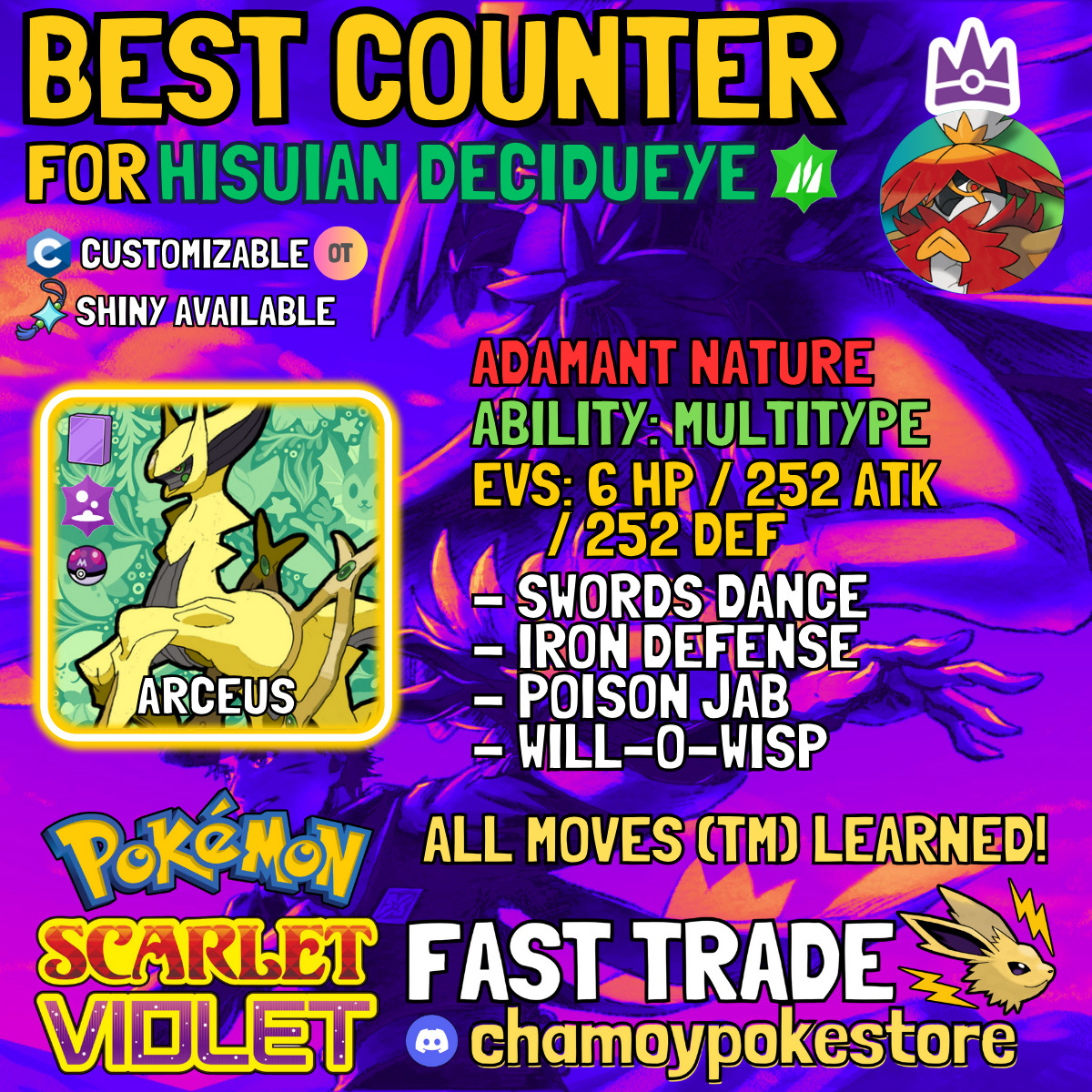 HISUIAN DECIDUEYE Tera Raid Counters ⚡ 6IV BUNDLE ⚡ Pokemon SCARLET and VIOLET