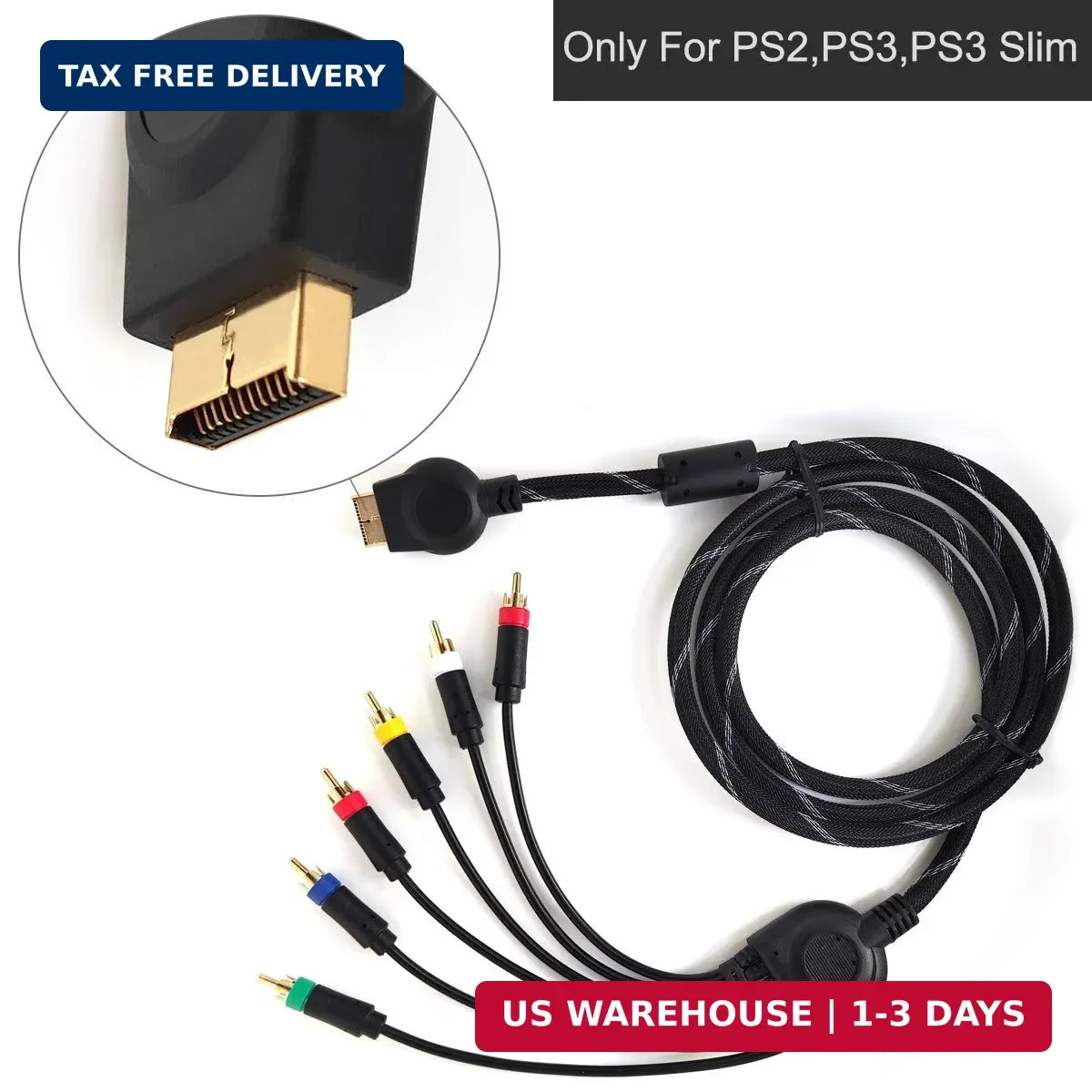 HD Retrovision PlayStation 2/3 PS2/PS3 Premium YPbPr Component Video Cable 6 Ft