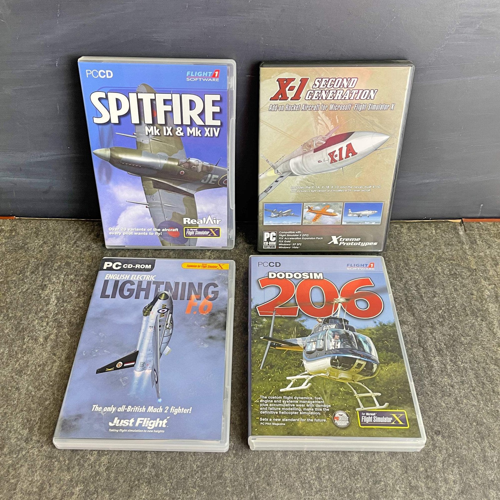 FSX Add-On Bundle x4 Spitfire Lightning Bell X-1 Dodosim 206 Helicopter PC