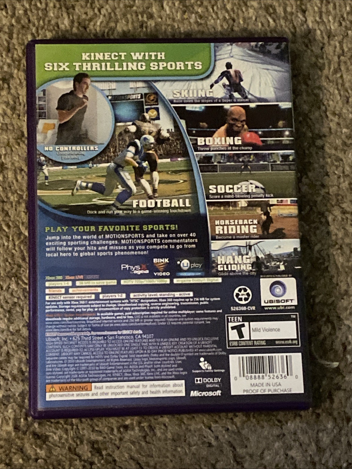 Kinect X Box 360:Motion Sport:Play For Real: Preowned: Teen: Microsoft/