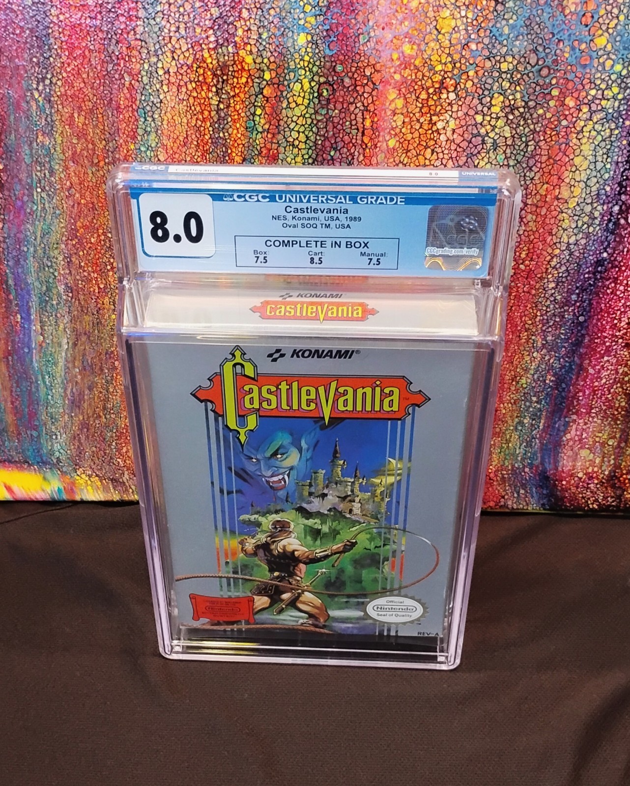 1989 NES Konami USA, Castlevania, CIB CGC universal grade 8.0 w/ 8.5 cart