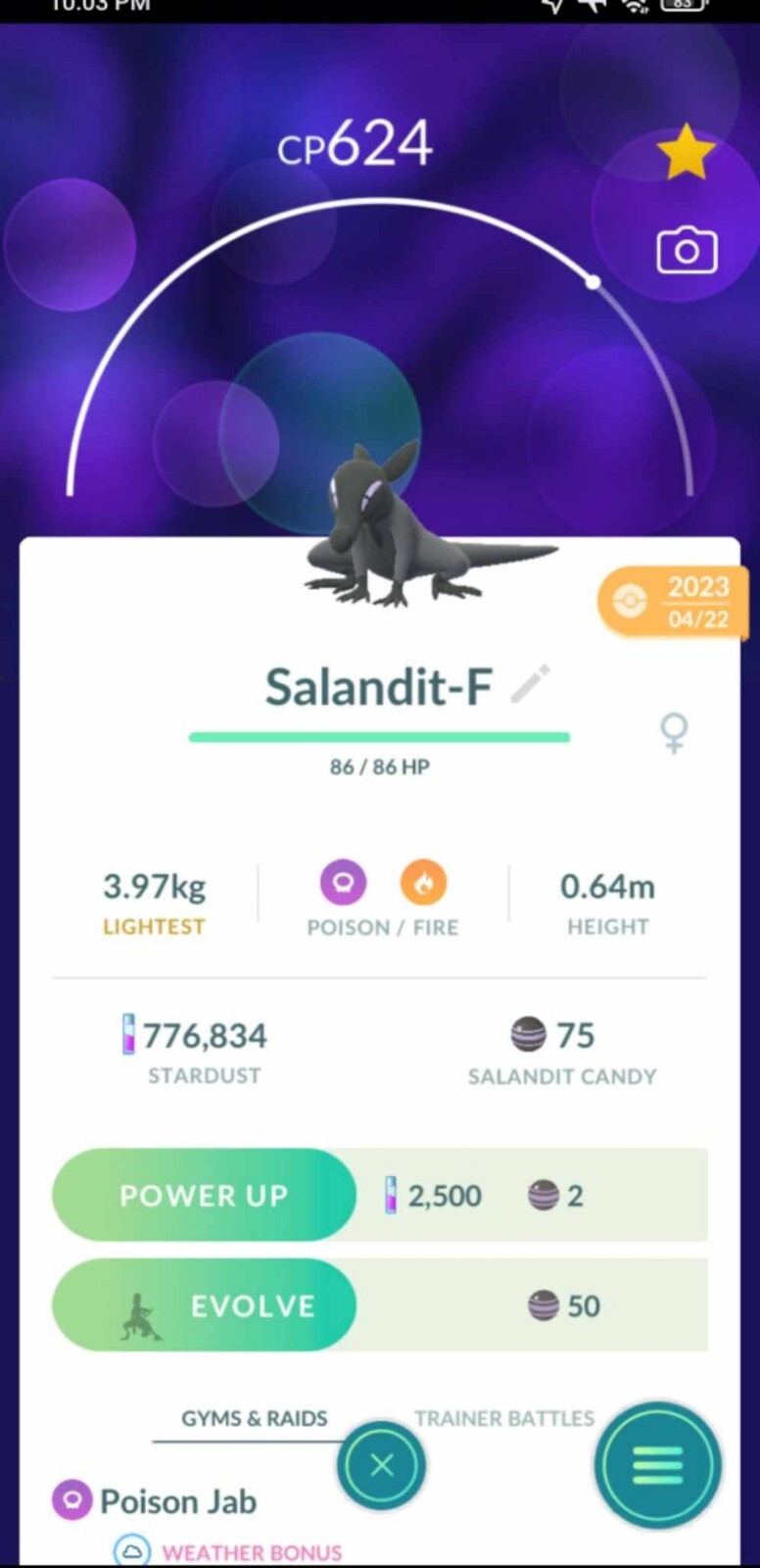 Pokemon Salandit F (Evolution to Salazzle) GO – TRA’DE – Read Description