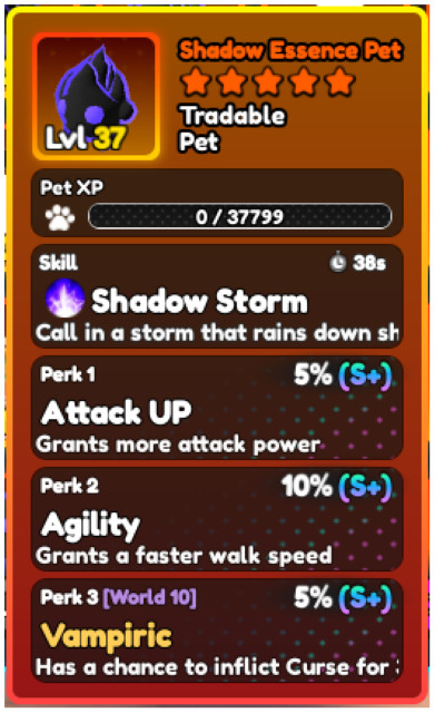World Zero WZ – PET with PERFECT PERKS – SHADOW ESSENCE – ALL HEXES