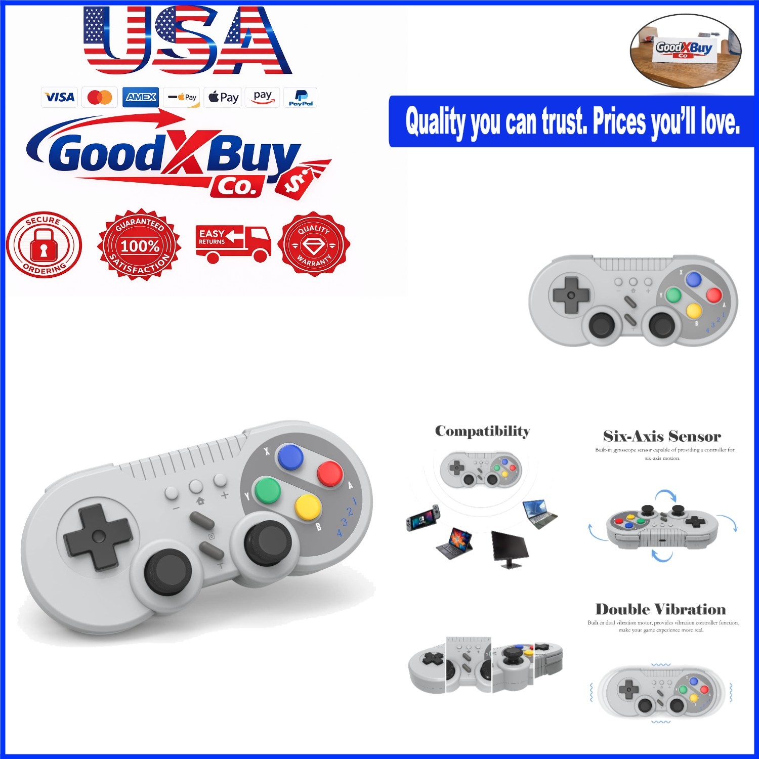 Wireless Switch Gamepad Gray with Motion Vibration Turbo for NS PC – Classic …